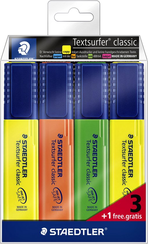 STAEDTLER Textsurfer classic tekstmarker – set 3 + 1 gratis