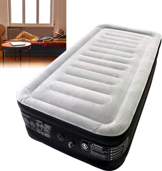 Matelas gonflable 1 personne – Matelas gonflable autogonflant avec pompe électrique – 187 x 90 x 46 cm – Lit d'appoint confortable et lit de camping avec sac de transport