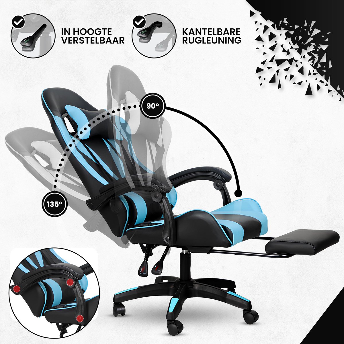 Afbeelding 2 van Bayt Gamingstoel - Gaming chair - Game stoel - Comfort gamer stoel - Zwart en Lichtblauw