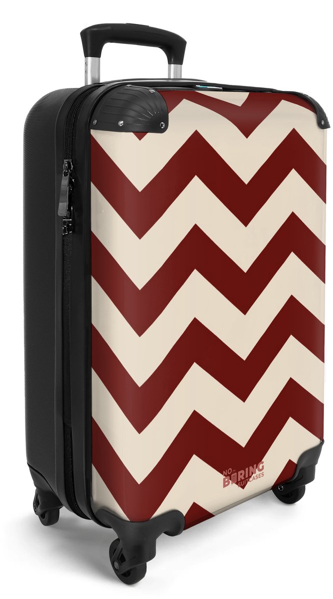 NoBoringSuitcases.com® - Handbagage koffer lichtgewicht - Reiskoffer trolley - Zigzag patroon in rood en beige - Vakantie rolkoffer met wieltjes - Carryon suitcase - Flightcase - Cabin koffertje - Past binnen 55x40x20 en 55x35x25