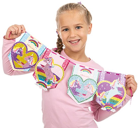 Totum Unicorn knutselset diamond painting - feest vlaggenslinger kaarten maken incl. 2500+ strass steentjes knutselen