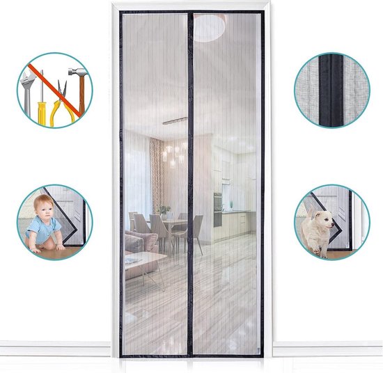 Magnetische Hordeur 80 x 220 cm automatisch sluiten, insectenwering voor balkondeur, woonkamer, terrasdeur, kleefmontage zonder boren - (Wit