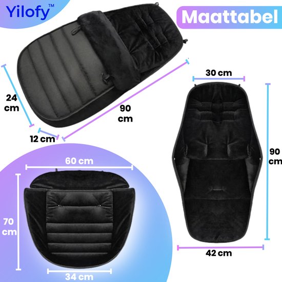 Yilofy Universele Luxe Voetenzak Babywagen & Autostoel Zwart Buggy Kinderwagen Voetzak Footmuff Maxi Cosi Baby van Yilofy — afbeelding 4