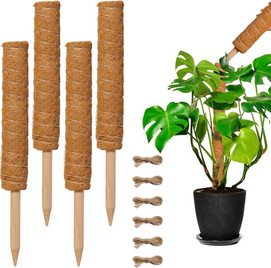 Mosstok voor Planten - Verlengbaar tot 140cm - Plantenstok - Plantensteun - Perfect voor Monstera, Pothos en Meer - 4x40 cm - Inclusief Juten Touw
