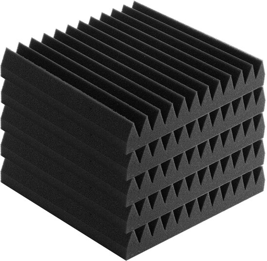 SK Studio 12 stuks akoestisch schuim, geluidsdempers, vuurvaste geluidsisolatieplaten, isolatie, schuimtegels voor studio, podcasts, opnamestudio's, kantoor, wanddecoratie, 30 x 30 x 2,5 cm, zwart