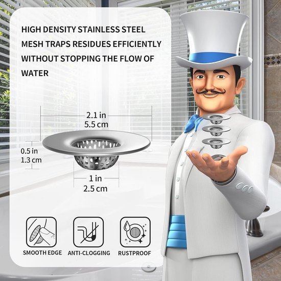 Keuken Sink Stopper - Keuken Gootsteen Zeef Roestvrij Staal Badkamer Wastafel Stopper Badkamer Wastafel Zeef Universele Gootsteen Stopper 79mm Groofoo