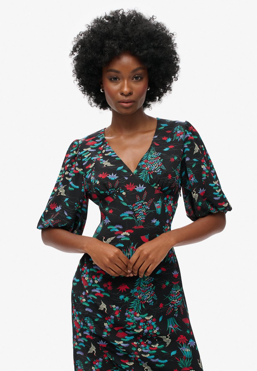 Superdry Transparante midi-jurk met korte mouwen Dames Jurken Zwart