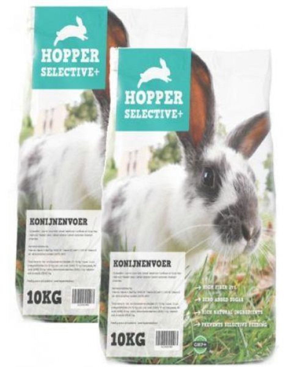 Hopper Selective Konijnenvoer 2x 10kg - Voorkomt selectief eten - Hoog vezelgehalte - Zonder toegevoegde suikers - Geschikt voor alle konijnenrassen - 20kg