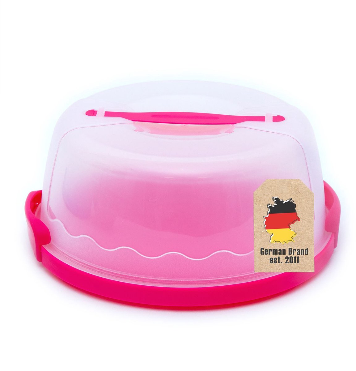 Intirilife transportbox Container voor taarten en gebak van kunststof in roze - 29,8 x 28,8 x 13,2 cm - Ronde transportcontainer Taartcontainer Taartdeksel met kliksluiting Taartbox met draaggreep