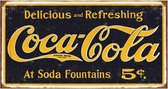Metalen Coca-Cola Wandbord 'Delicious and Refreshing' geel/zwart