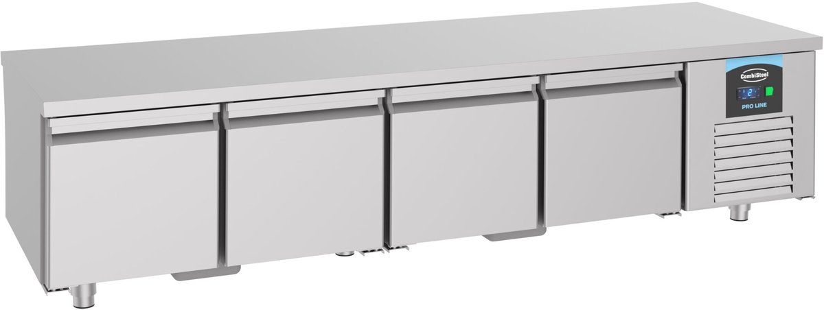 Combisteel Koelwerkbank - PRO LINE - Laag Model - 360L - 4 Deuren-2°C/+8°C - Geforceerd - 2130x700x600mm Grijs