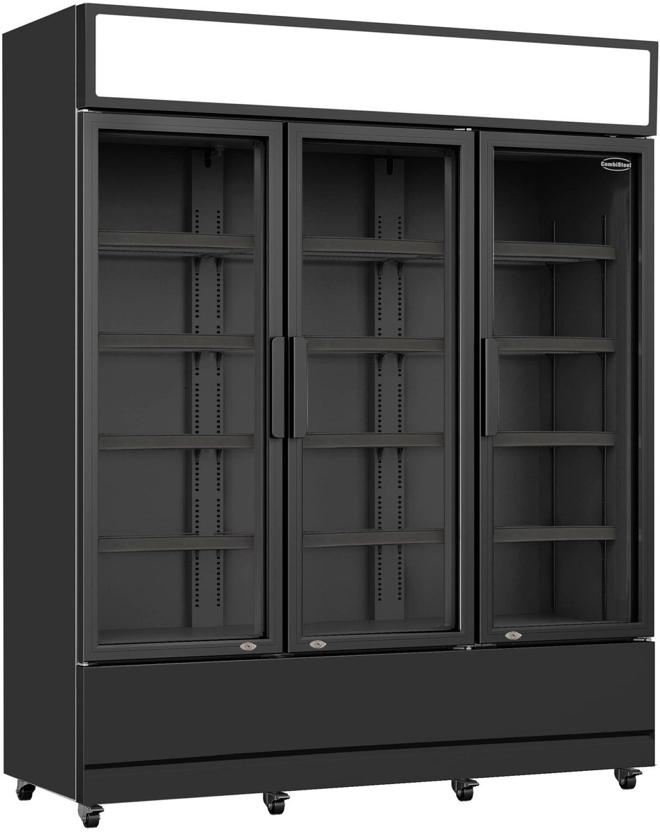 Combisteel Koelkast - 1200L - Zwart - +1°C/+10°C - Geforceerd - 3 Draaideuren - Wielen - 1600x610x1973mm - Horeca Koelkast