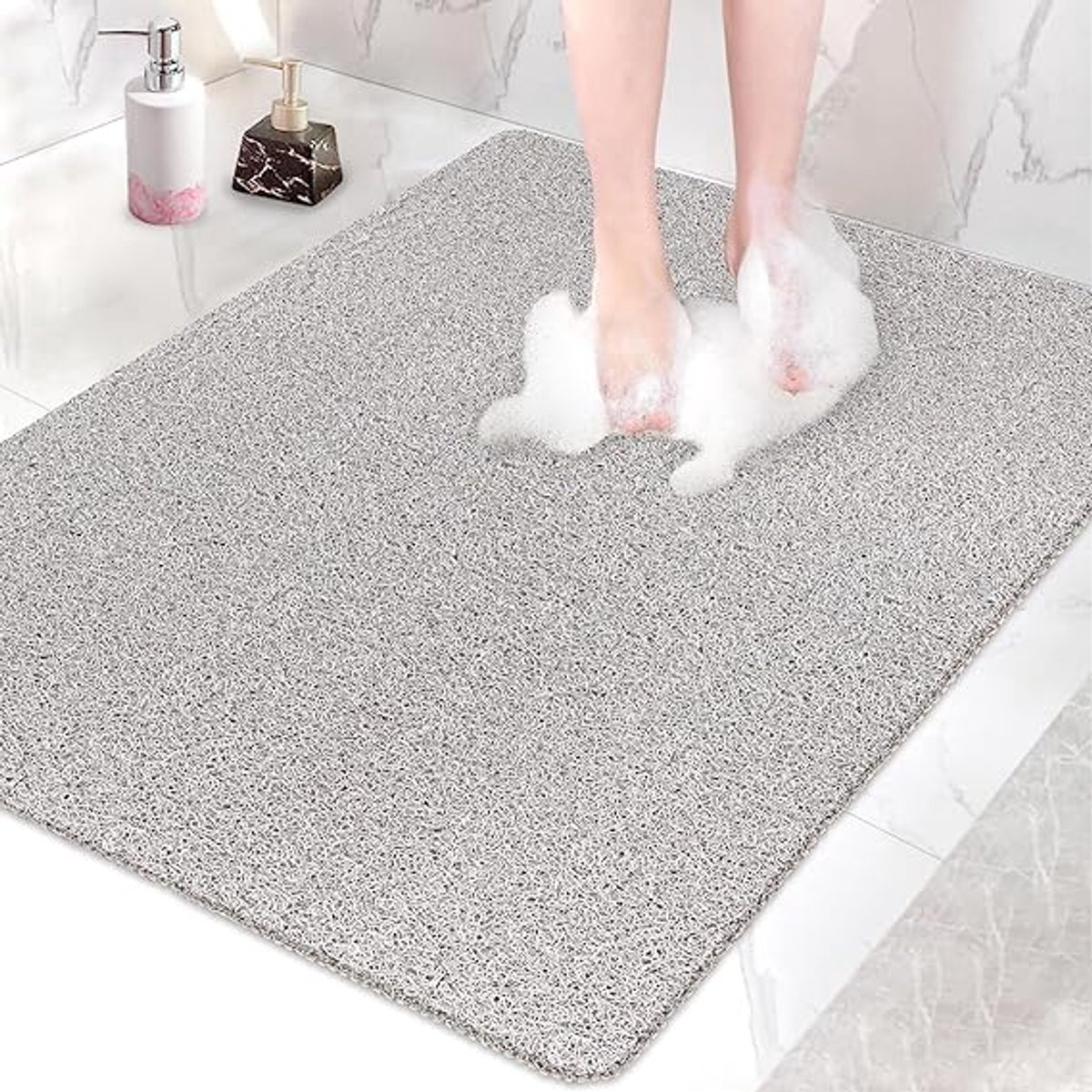 Famanu - Douchemat, antislip, extra groot, veilige badmat met afvoergaten, zacht comfort, pvc-luffa, massagemat voor douche, sneldrogend, 80 x 100 cm