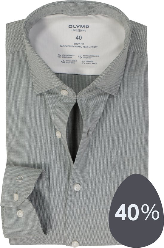 Foto: Olymp 24 7 level 5 body fit overhemd structuur grijsgroen strijkvriendelijk boordmaat 39