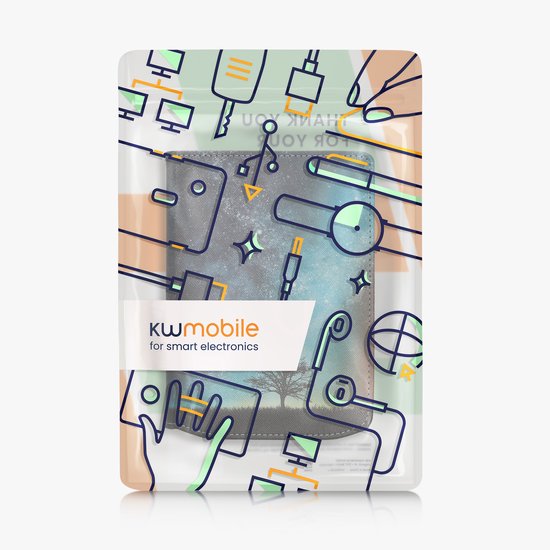 kwmobile e-reader hoesje geschikt voor Pocketbook Verse / Verse Lite / Verse Pro / Color / Vivlio Light/Light HD hoes - E reader flip case met magneetsluiting - Ereader cover - Sterrenstelsel en Boom design in blauw / grijs / zwart van kwmobile — afbeelding 3