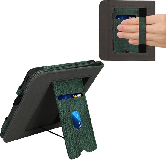 kwmobile flip cover voor e-reader - geschikt voor Kobo Libra Colour - Van imitatieleer en -suède - In donkergroen / donkergrijs van Merkloos — afbeelding 3