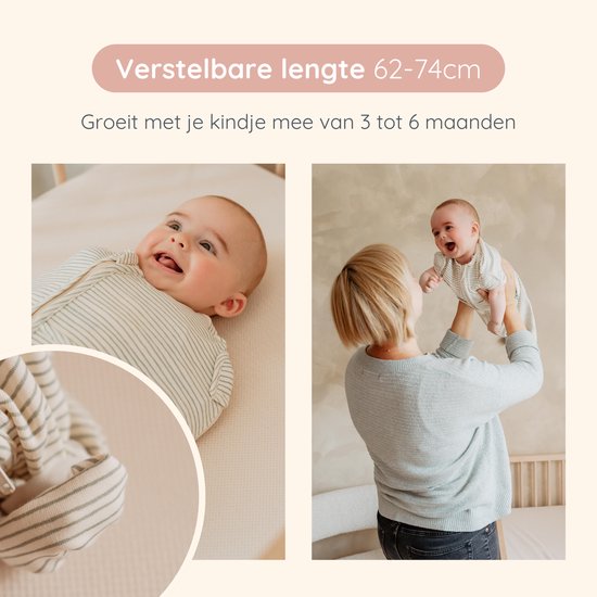 Puckababy Mini Inbakerslaapzakje baby (3-6m) - Green Stripes - Katoen TOG 0.5 — afbeelding 4