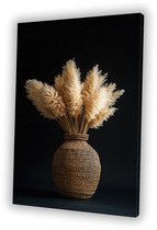 Herbe de la pampa dans un vase en rotin - Peinture sur toile de pampa - Décoration murale sur toile herbe - Minimalisme - Tableaux modernes - Décoration murale - toile 30x45 cm