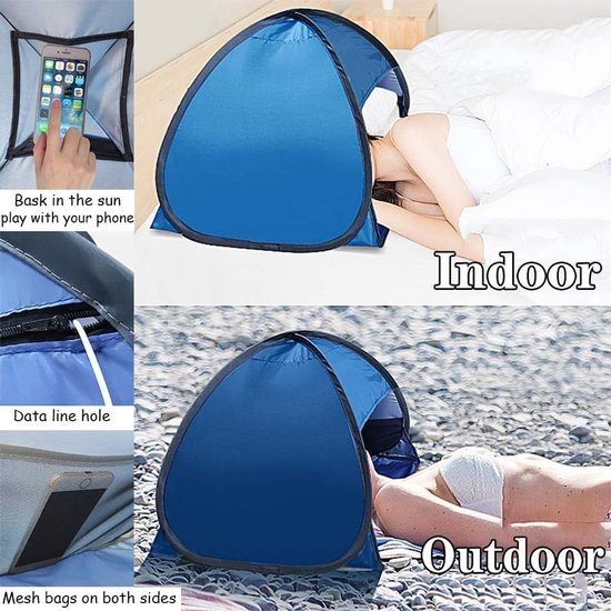 Strandzonwering - direct zonwerende luifel - met opklapbare luifel - automatische schaduwtent - voor kamperen , vissen , wandelen , picknicken - draagbare beschutting - winddicht en waterdicht - met telefoonhouder - blauw - 70*50*45 cm van Merkloos — afbeelding 4