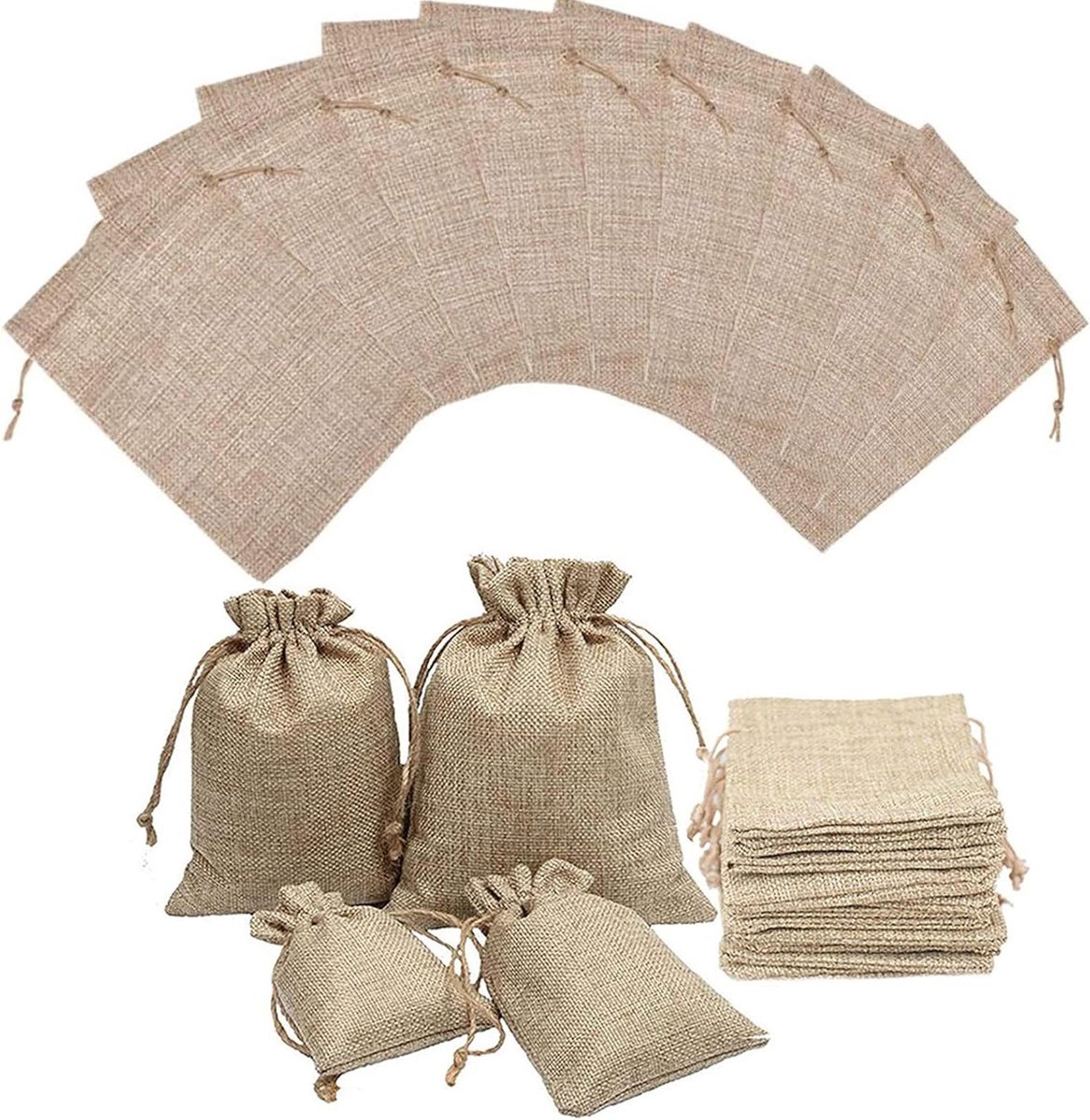 Jute zakjes met trekkoord - set van 10 stuks - voor sieraden, cosmetica en kleine cadeautjes - 20 x 30 cm