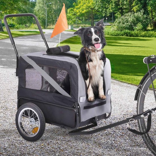 IDMarket TILLY Fietskar Voor Honden – Groot Model 128x52x102 Cm Met Reflectoren, Om Te Gebruiken Als Fietsaanhanger Of Wandelwagen Voor Huisdieren Tot 40 Kg