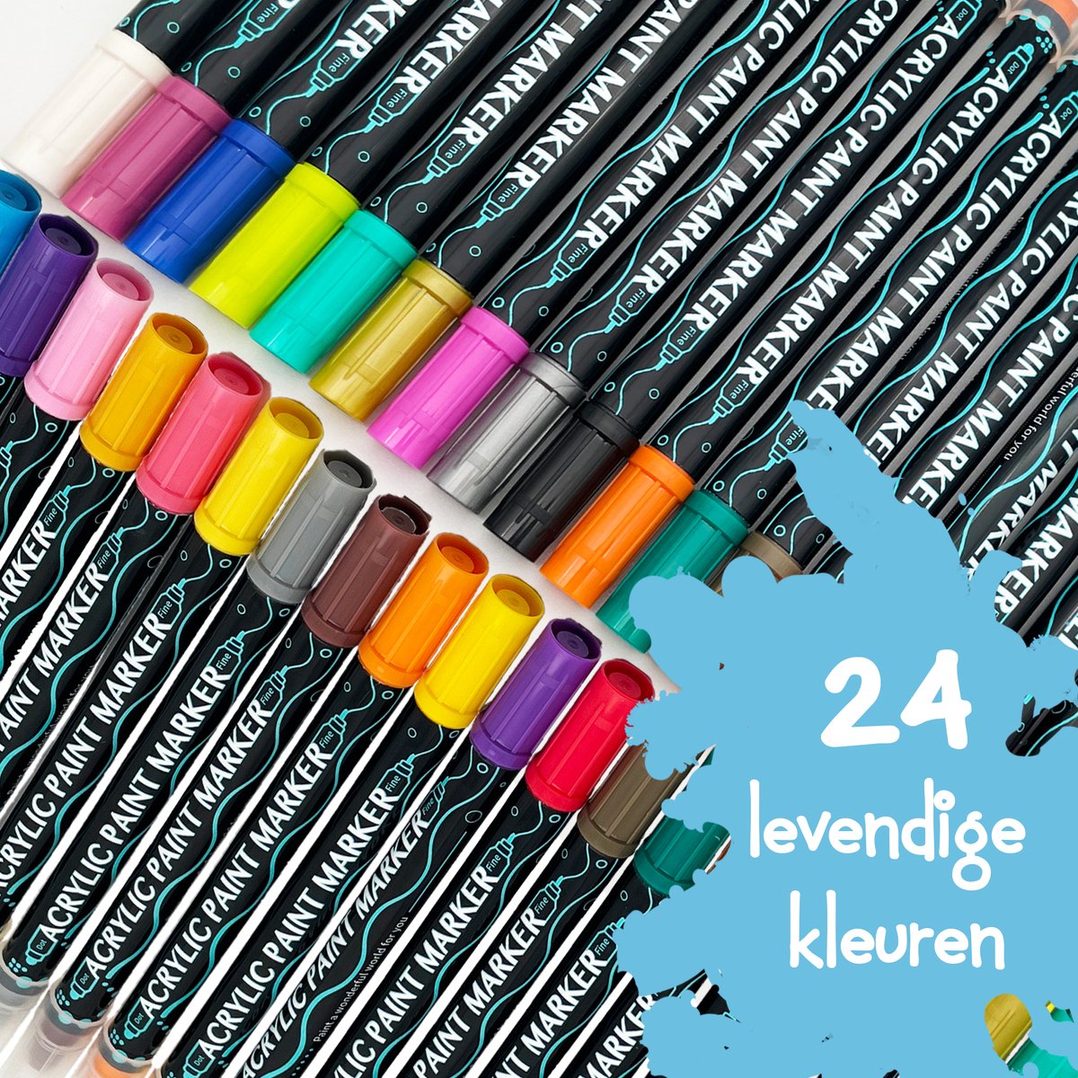 CREACOL Acrylstiften 24 stuks - Dual Tip - Verfstiften - Tekenset - Happy Stones Stiften - Inclusief Sjablonen — afbeelding 2