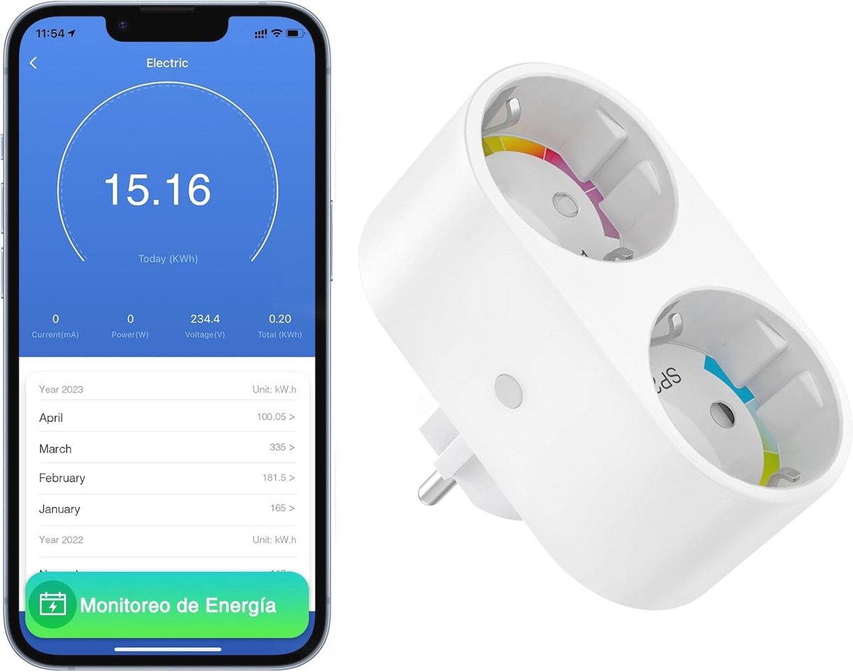 Slimme WiFi Stopcontact 2-in-1 met Energie Monitoring en Spraakbesturing
