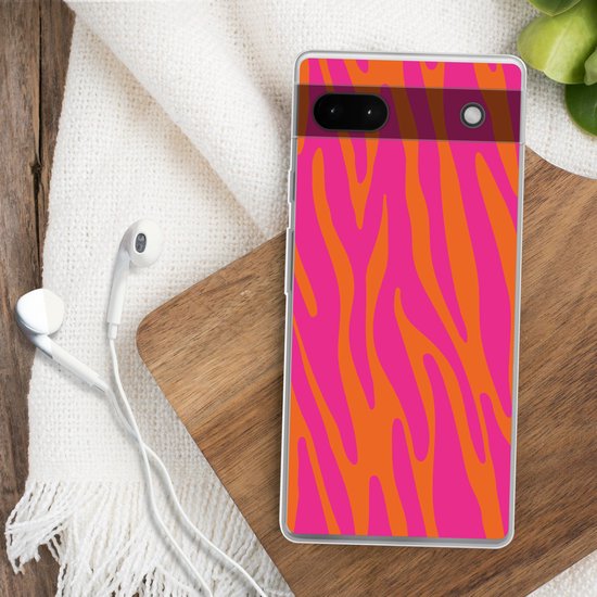 Coque de téléphone compatible avec Google Pixel 6a - Motif zèbre - Rose - Oranje - Motif animal - Coque en Siliconen