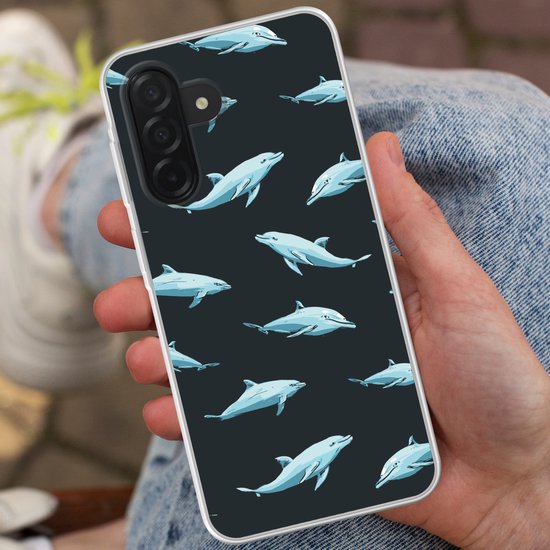 Coque de téléphone compatible avec Samsung Galaxy A26 - Motif dauphins - Blauw - Grijs - Coque en Siliconen