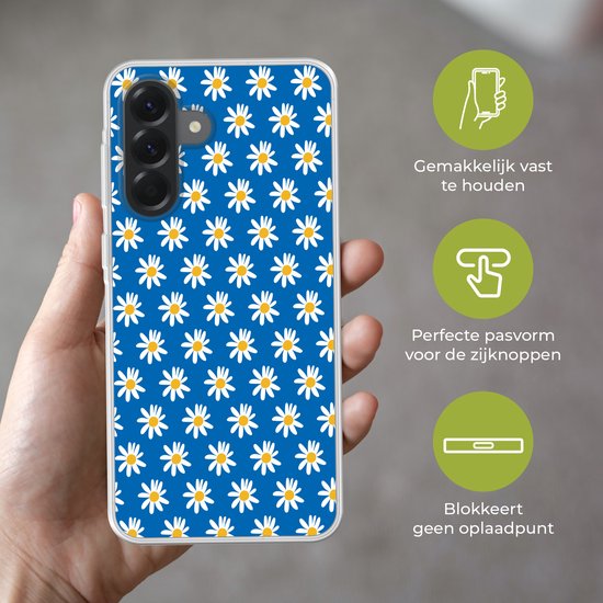 Coque de téléphone compatible avec Samsung Galaxy A56 - Motif marguerites - Blauw - Fleurs - Coque en Siliconen
