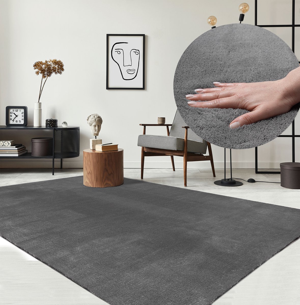 the carpet Relax – Extra Zacht & Wasbaar Vloerkleed tot 30°C met Antislip Onderzijde – Fluweelachtige Structuur – Voor Slaapkamer of Woonkamer – Antraciet, 300 x 400 cm