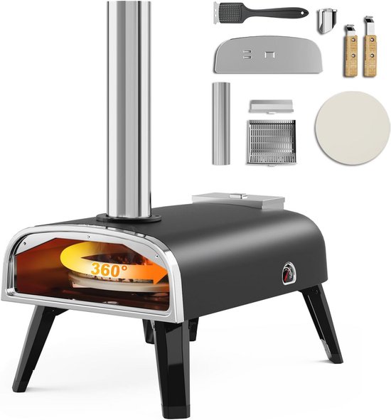 Outsunny Outdoor Pizzaoven, Draagbare Pizza-Oven Met Pizzasteen En Schep Opvouwbare Poten Schoorsteen Roestvrijstaal~1tj7bsgmpqg01