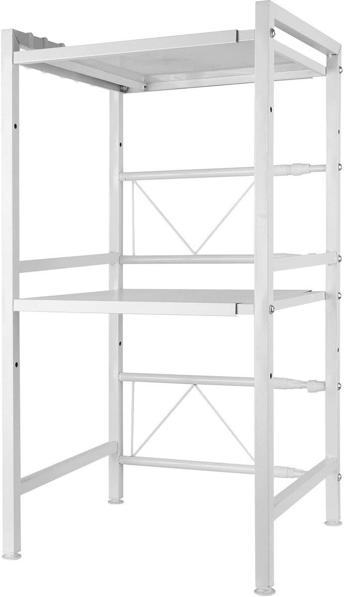 Uittrekbaar Keukenrek voor Magnetron met 2 Lagen - Ideaal voor Specerijen, Flesjes en Conserven (40/64 x 36,5 x 78 cm, Wit)