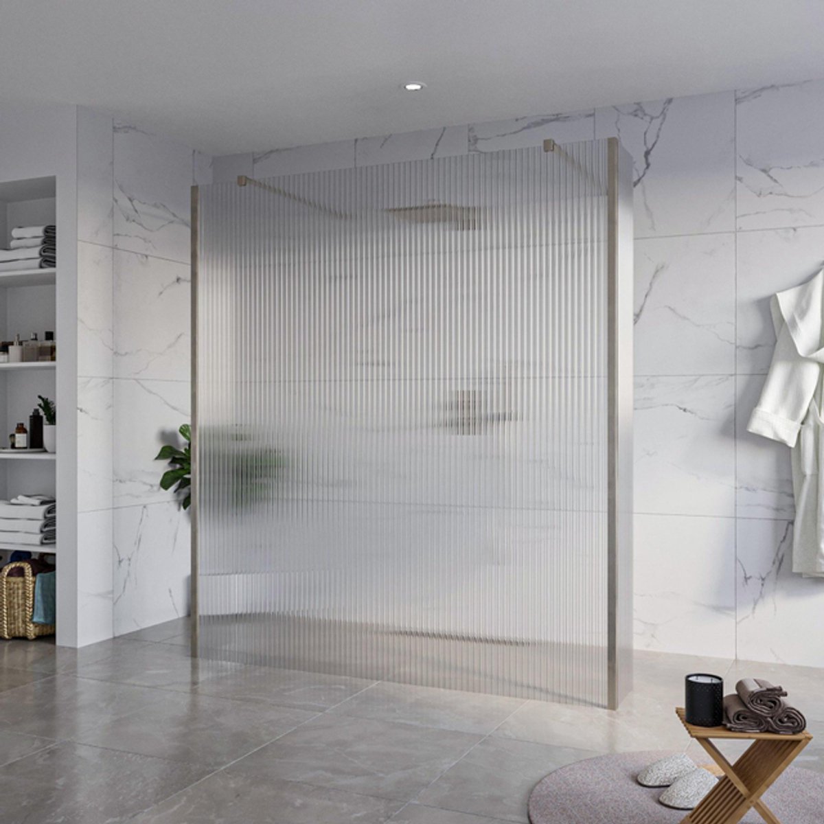 FugaFlow Eccelente Vetro Vrijstaande inloopdouche badkamer - 180x200cm - Helder geribbeld - antikalk - 8mm veiligheidsglas - 2 zijwanden 30cm - met wandarmen en hoekprofielen - Gunmetal -