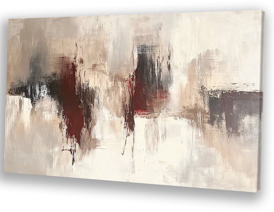 Peinture abstraite avec de larges coups de pinceau dans les tons marron, crème et gris.