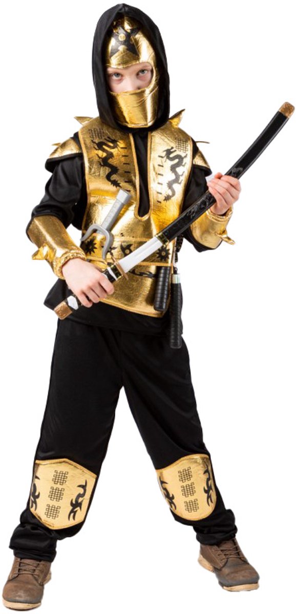 Ninja Kostuum Kind Goud - Maat 164/176