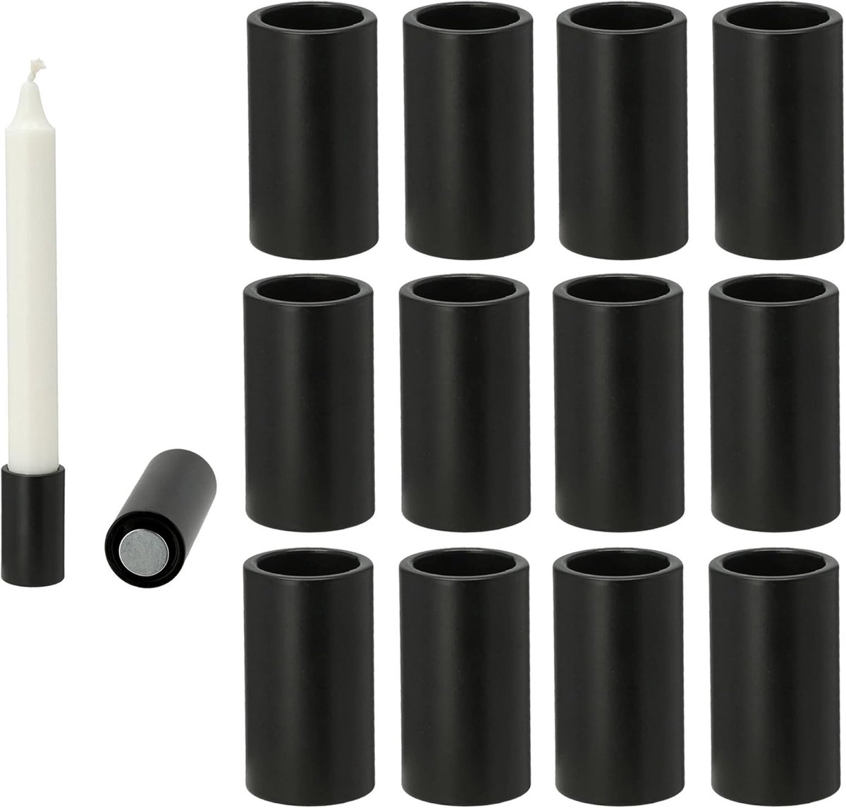 Novaliv 12x kaarsenhouder magnetisch ZWART 2,8x7,5cm Kerstdecoratieve schaal kaarsenhouder magneet kaarsenhouder tafelkaarsen kaarsenhouder tafeldecoratie Adventskrans kaarsenhouder woonkamerdecoratie