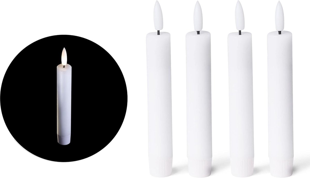 4x LED-kaarsen met bewegende vlam, was - echte was wit - binnen - 12,5 cm hoog voor 2,2 cm diameter / 2 AAA-batterijen vereist - LED-kaarsen voor adventskrans