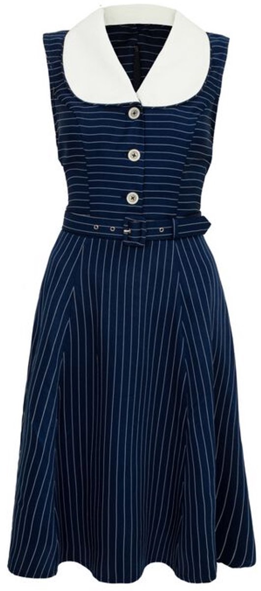 Hell Bunny Costello Dames Midi-jurk - blauw/wit - M
