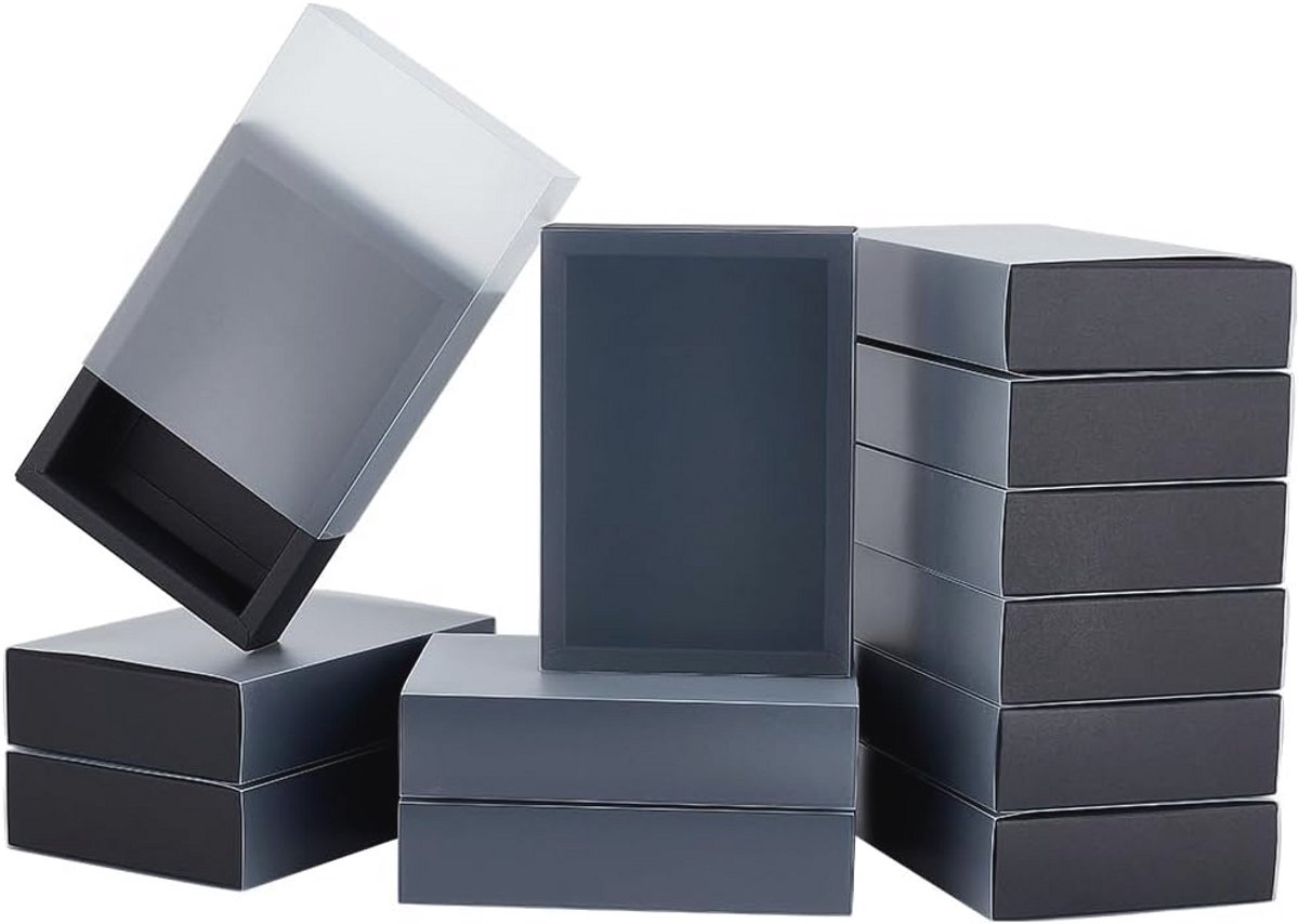 Kraft geschenklades met doorzichtig deksel - 12 stuks - Zwart - 130 x 182 x 46 mm