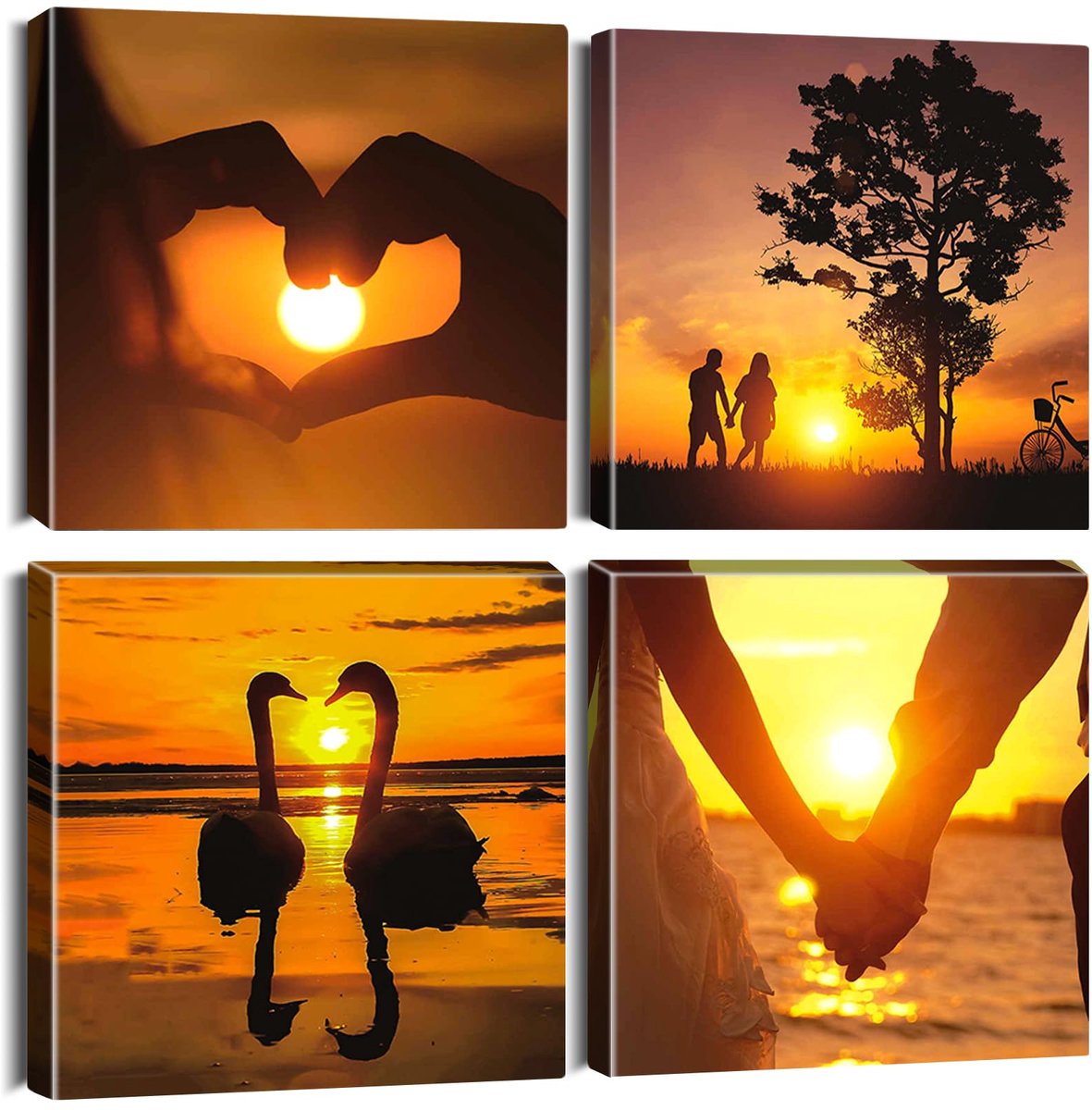 Ibenzoa Betoverende Zonsondergang Canvas Kunst Set van Vier Stuks voor Sfeervolle Wanddecoratie in Huis Liefde bij zonsondergang