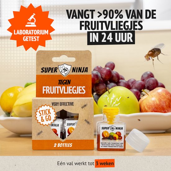 Super Ninja Fruitvliegjes Vanger - 12 Fruitvliegjes vallen - Zeer Effectieve en Ecologische Insectenval om Fruitvliegjes te Bestrijden - Direct Werkzaam, Milieu vriendelijke & Veilige Fruitvliegjesval