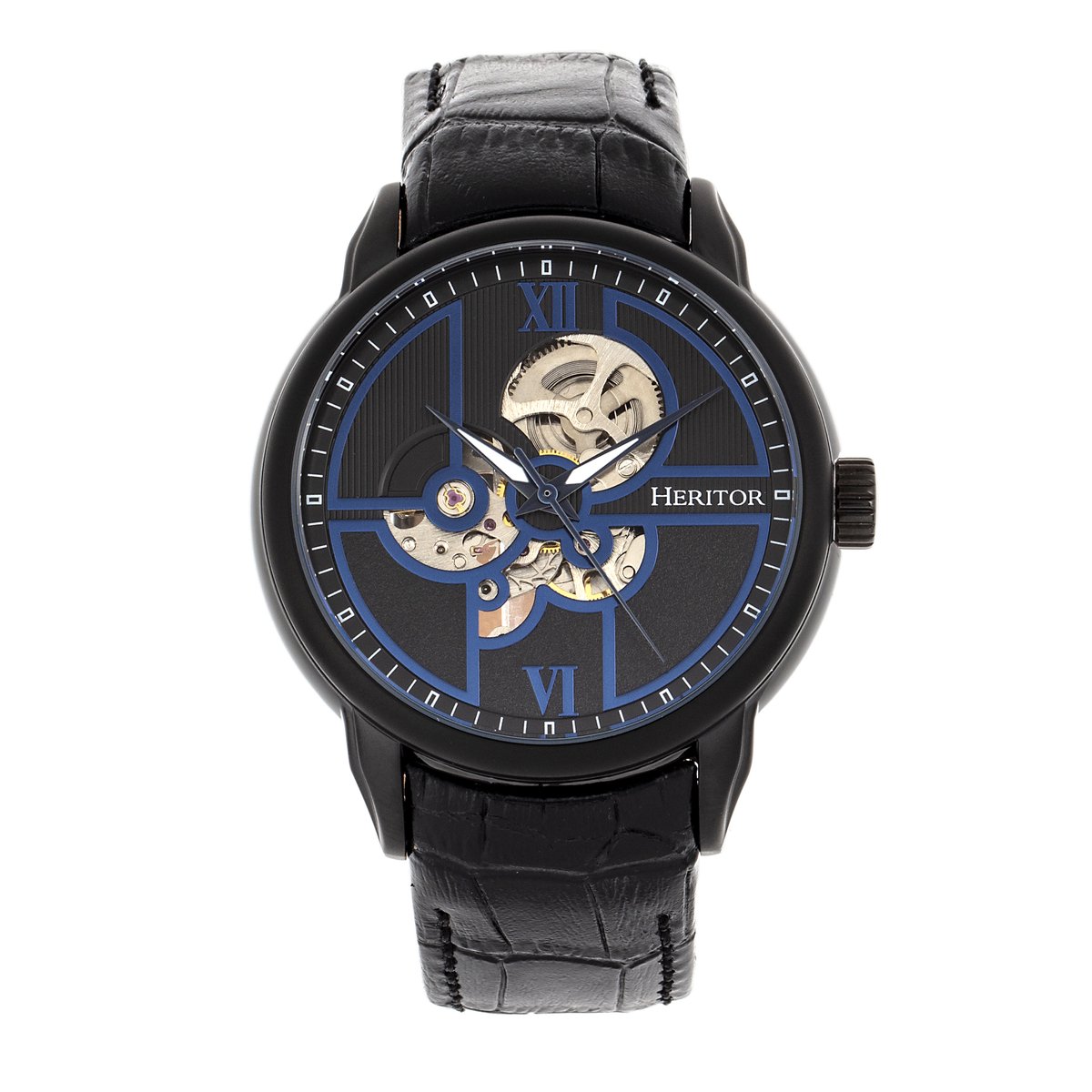Heritor Automatic Sanford Semi-Skeleton Horloge met Leren Band - Zwart