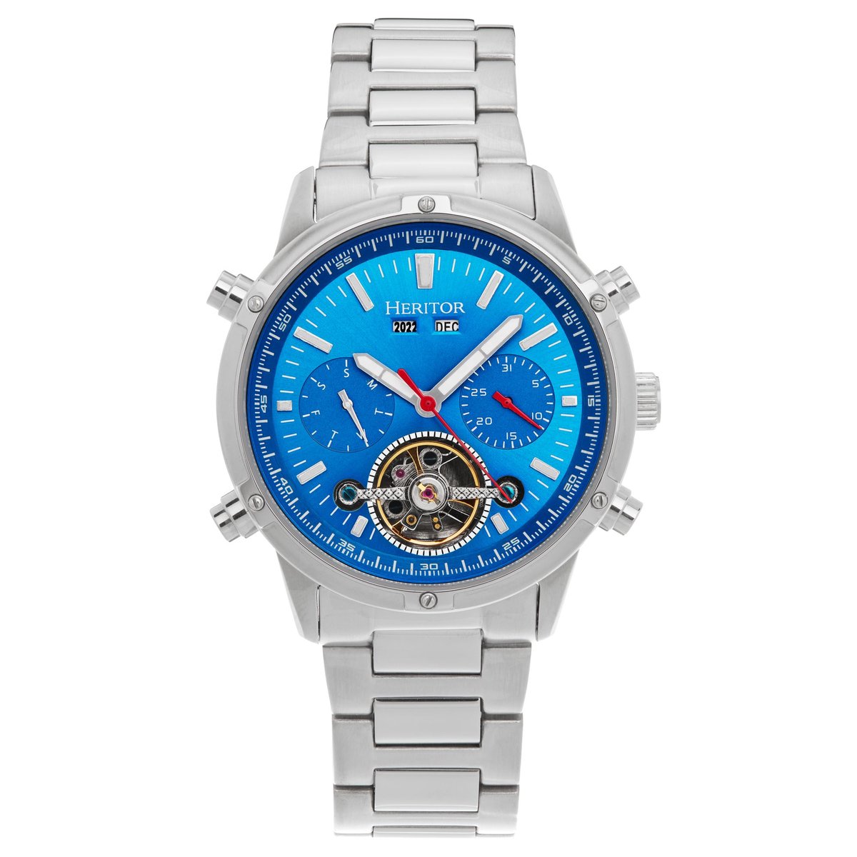 Heritor Automatic Wilhelm Semi-Skelet Armbandhorloge met Dag-Datum - Zilver-Blauw