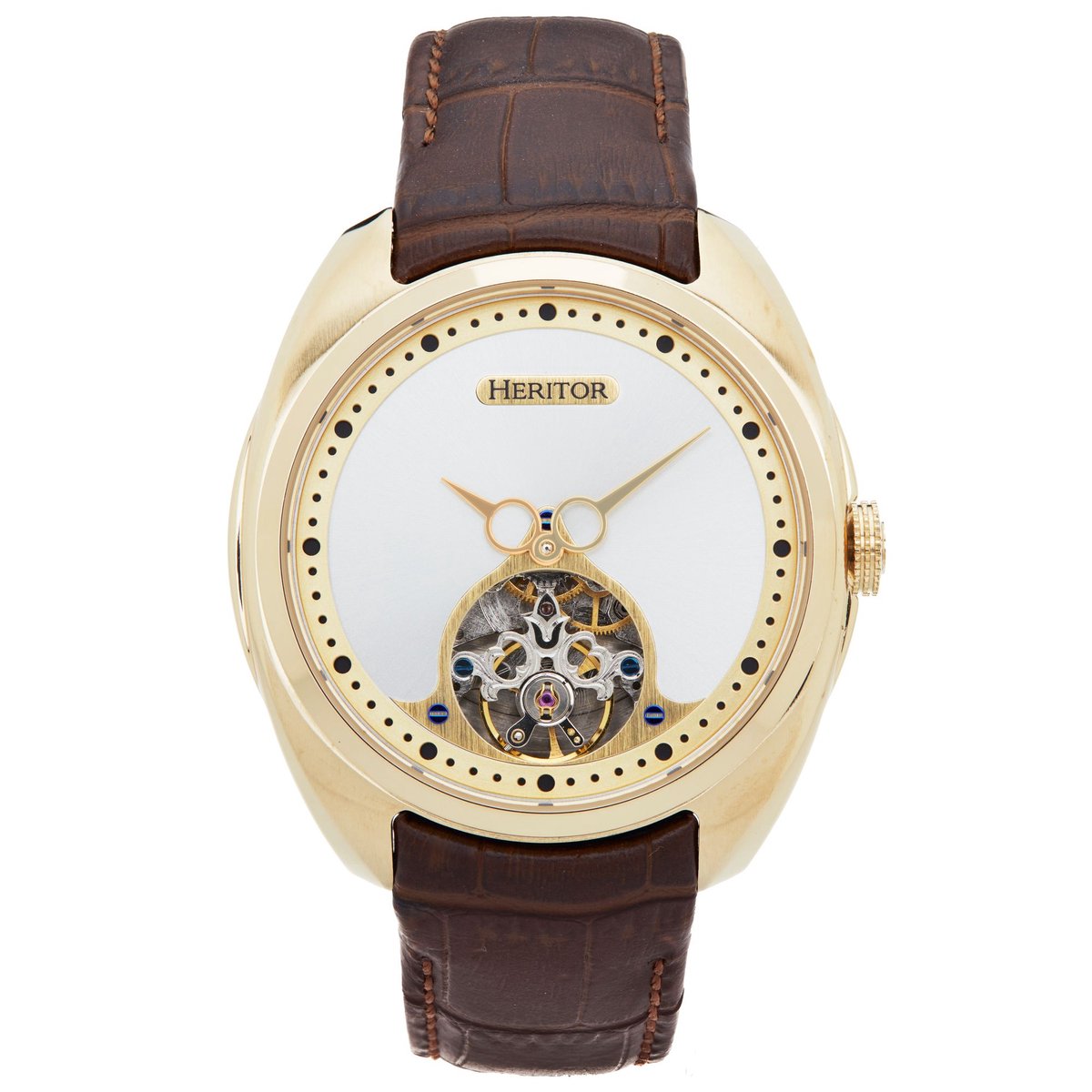 Heritor Automatisch Romeins Semi-Skelet Horloge met Leren Band - Goud-Bruin
