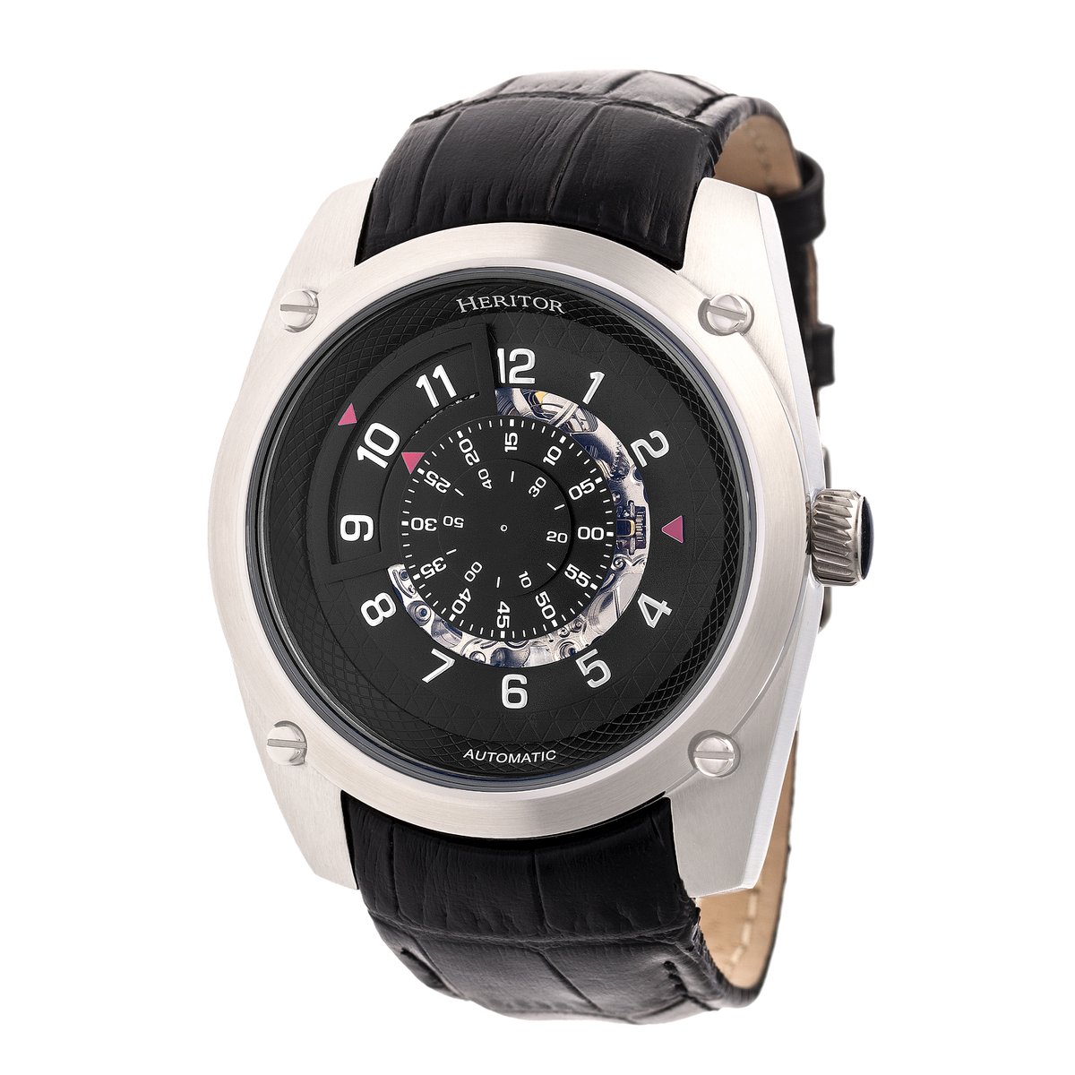 Heritor Automatic Daniels Semi-Skeleton Horloge met Leren Band - Zilver-Zwart