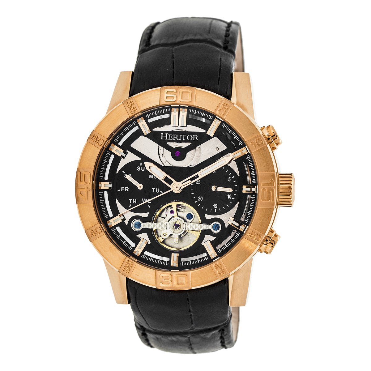 Heritor Automatic Hannibal Semi-Skelet Horloge met Leren Band - Roségoud-Zwart