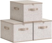 Set de 3 Boîtes de rangement pliables en Tissus Ibenzoa® avec couvercle et poignées – Beige sable, 40 x 30 x 25 cm