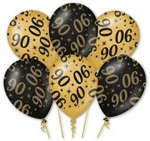 LUQ – Latex Ballonnen 90 Jaar – 6 Stuks – Zwart-Goud – Luxe Verjaardag Decoratie – Birthday Party – Helium Ready