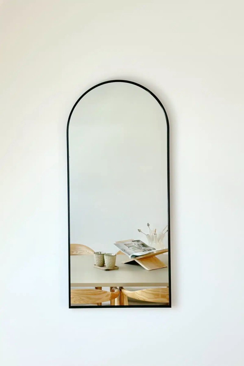 Nordic Style® Boogspiegel 100x45cm - Zwart - Scandinavische Spiegels - Halfrond - Wandspiegel - Badkamerspiegel - Gangspiegel - Wand - Gang - Badkamer - Boog - Half Rond Ronde - Woonkamer - Wand - Muurspiegel - Muur